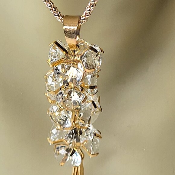 Long Gold and Crystal Necklace - Picture 5 of 6